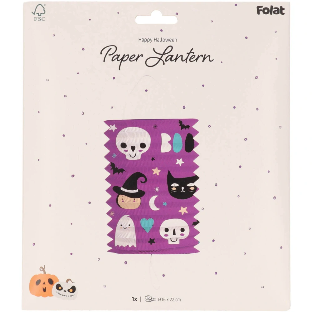 Závěsný lampion válec fialový Halloween 16 x 22 cm