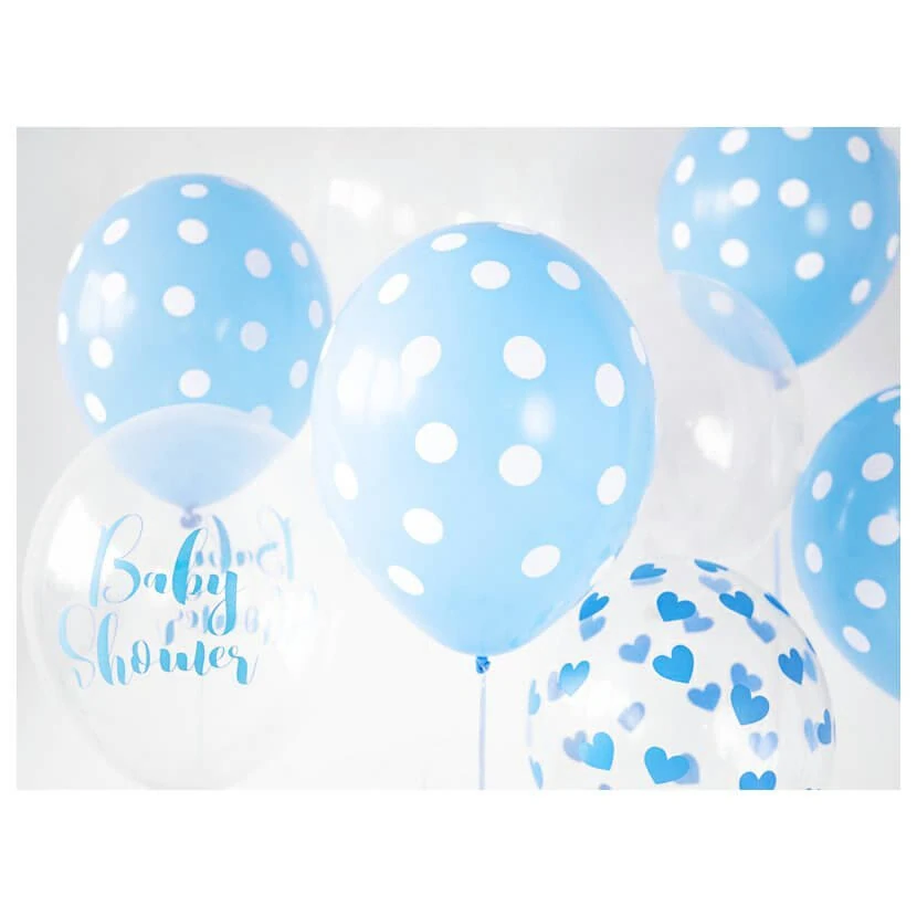 Latexové balonky průhledné s modrými srdíčky 30cm - 6 ks