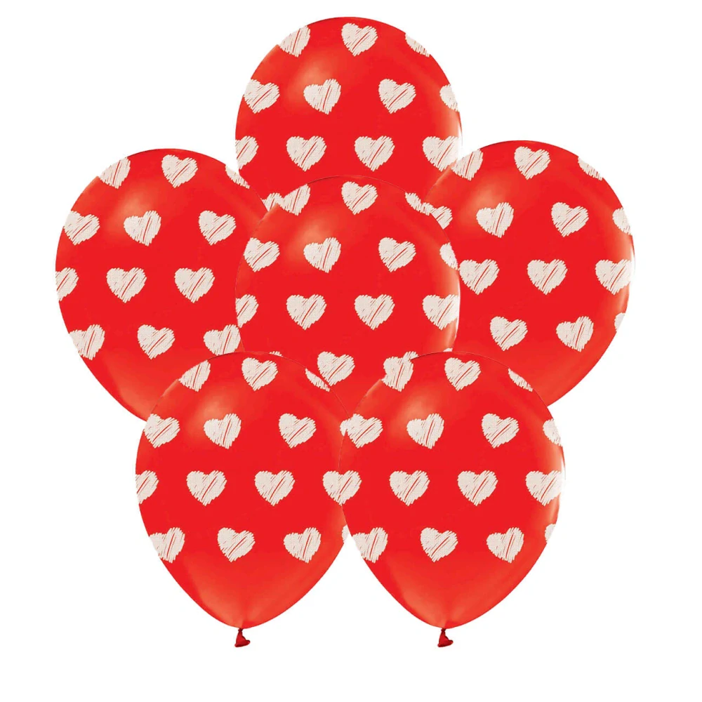 Latexový balonek červený se srdíčky 30 cm
