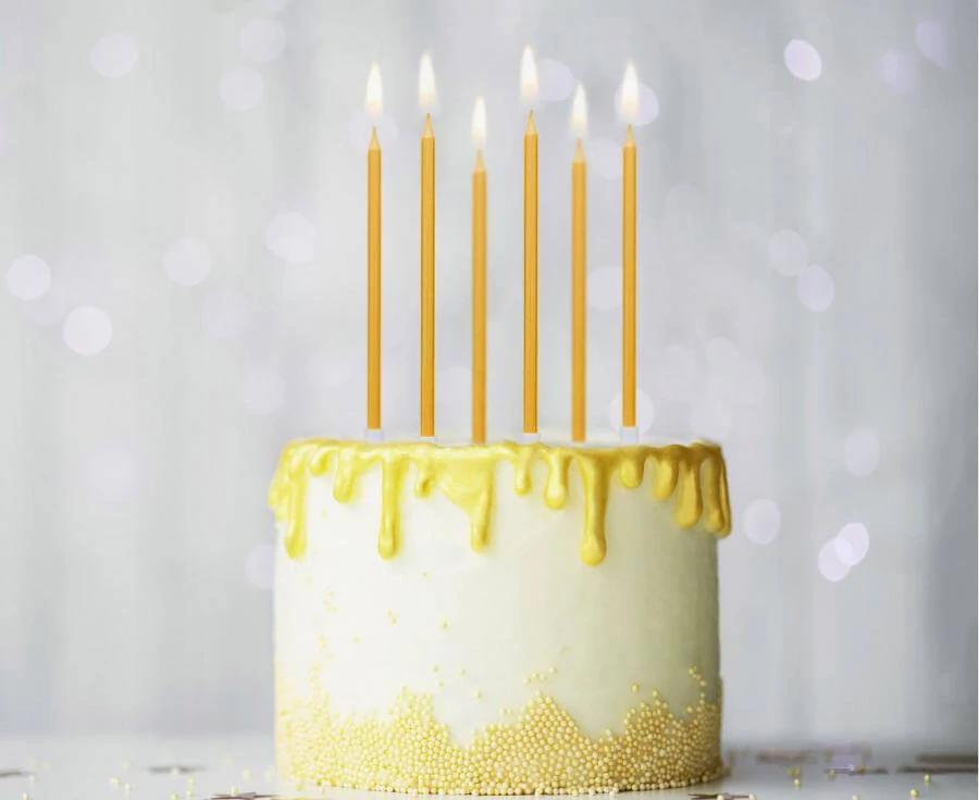 Dortové svíčky s držátky zlaté metalické - 6 ks