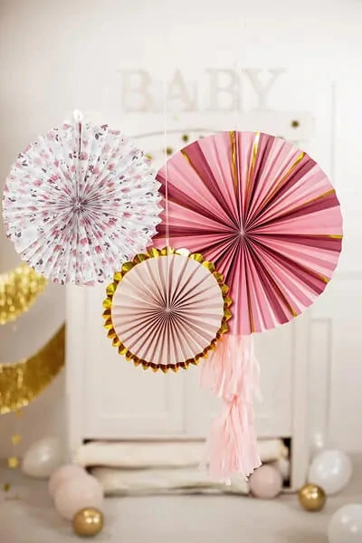 Dekorační rozety růžové květy 26 až 43 cm - 3 ks