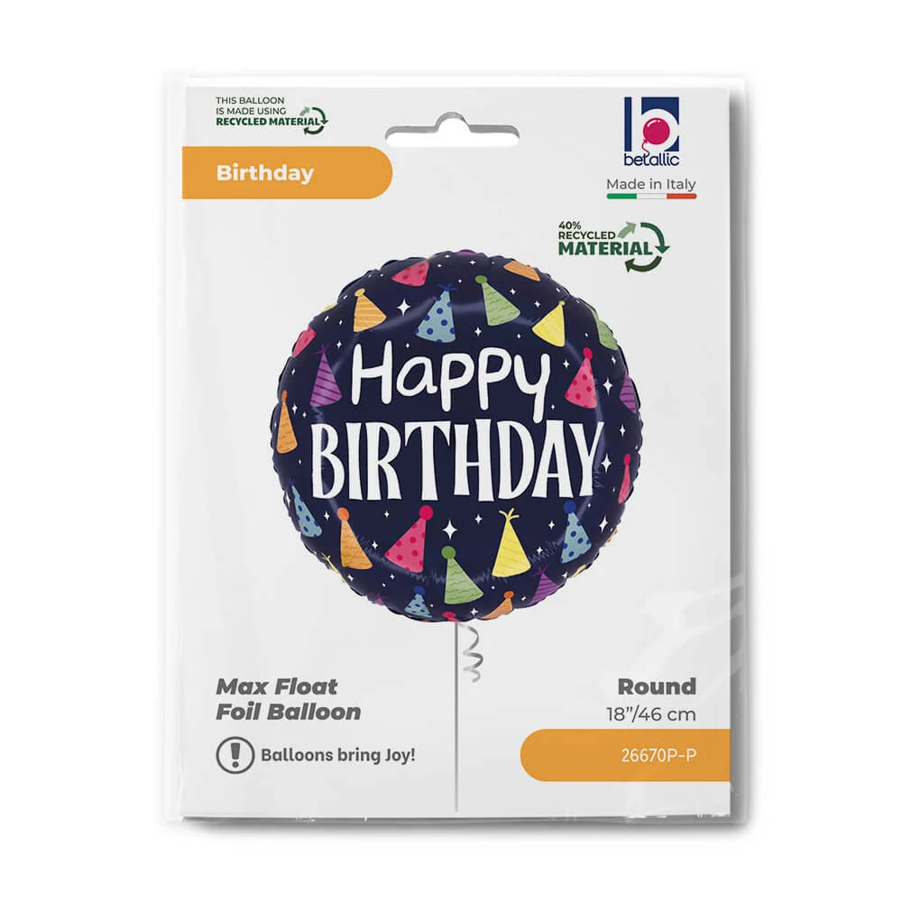 Fóliový balonek Happy Birthday Čepičky 46 cm