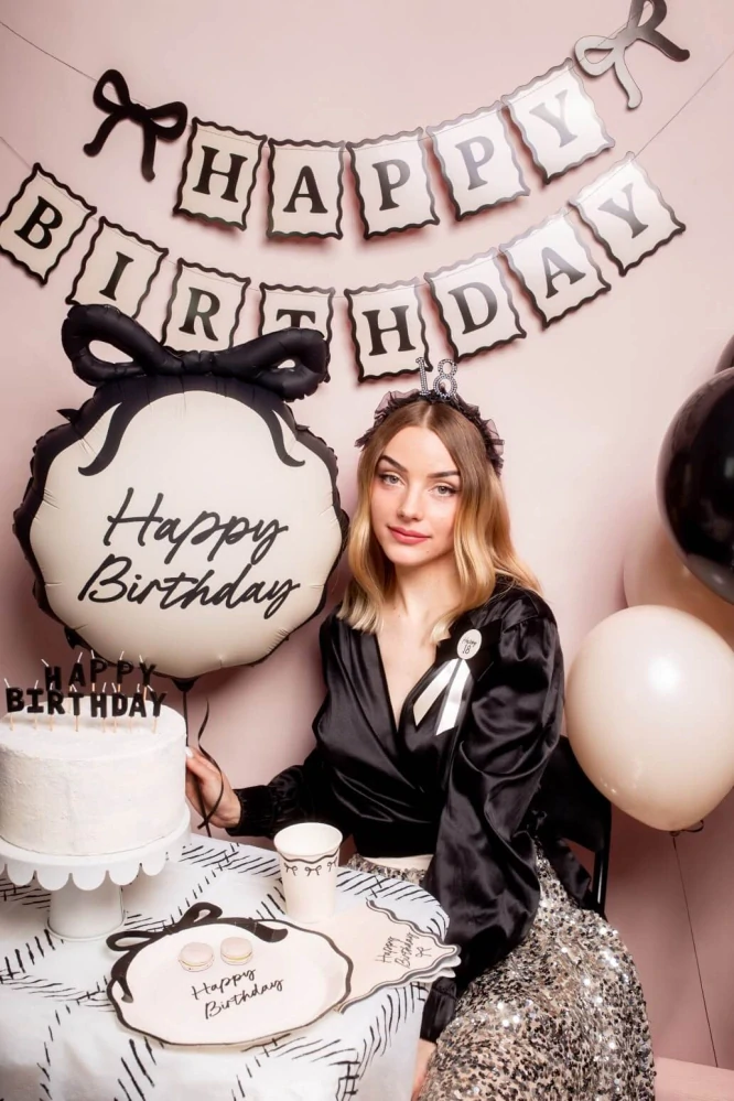 Fóliový balonek Happy Birthday s černou mašlí 45 cm