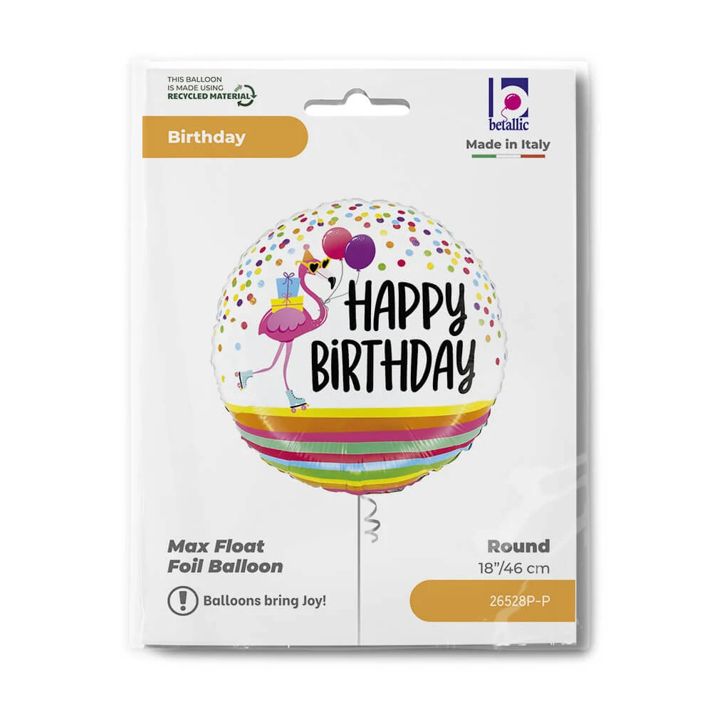 Fóliový balonek Narozeninový plameňák kulatý HB 46 cm