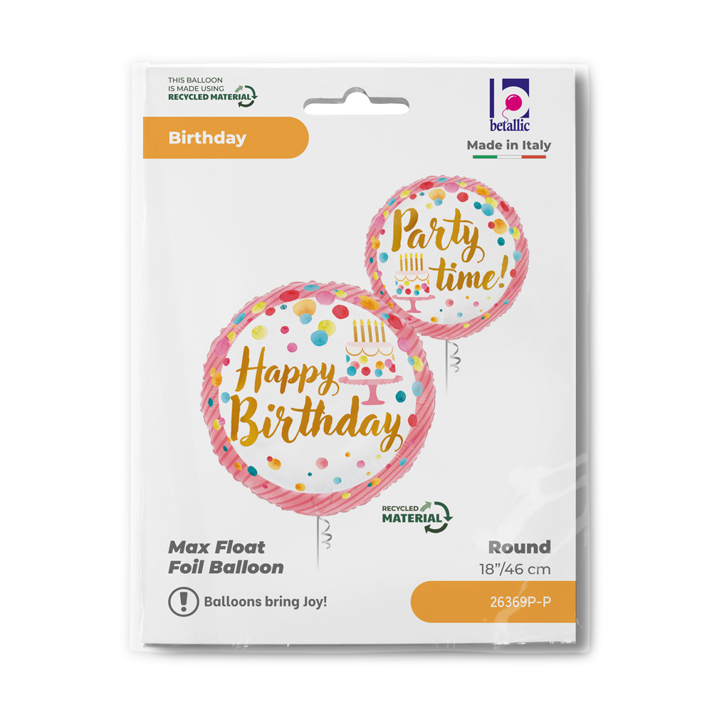 Fóliový balónek nafukovací - Happy Birthday / Party Time - 46cm - 1ks