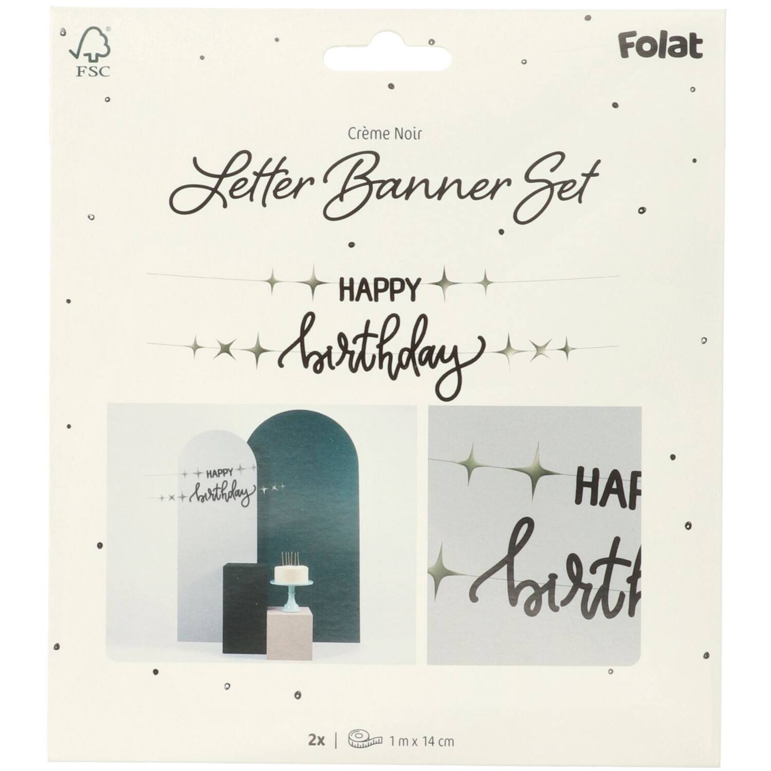 Závěsný baner „Happy Birthday“ černý s hvězdičkami 1,5 m