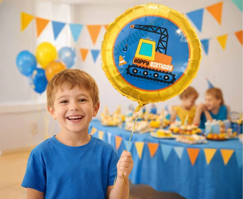 Fóliový balonek Stavební jeřáb - Happy Birthday 46 cm