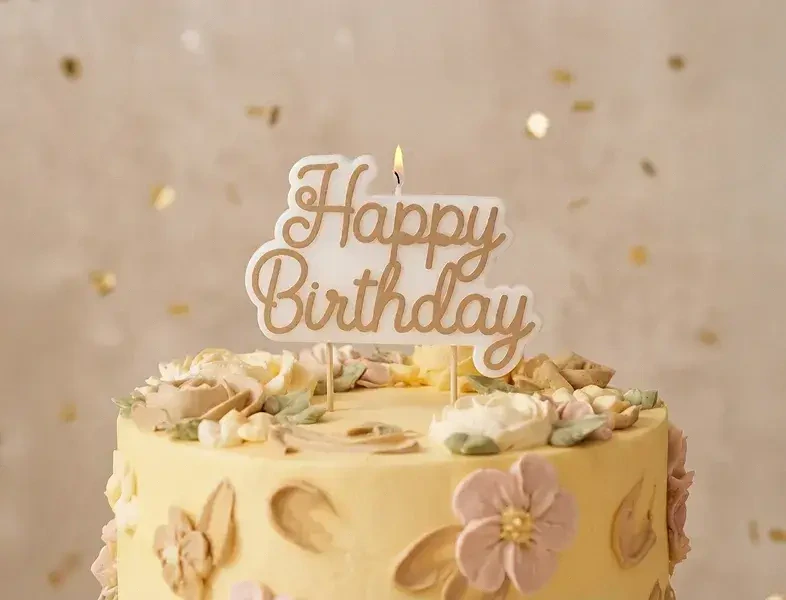 Svíčka na dort Happy Birthday zlatá