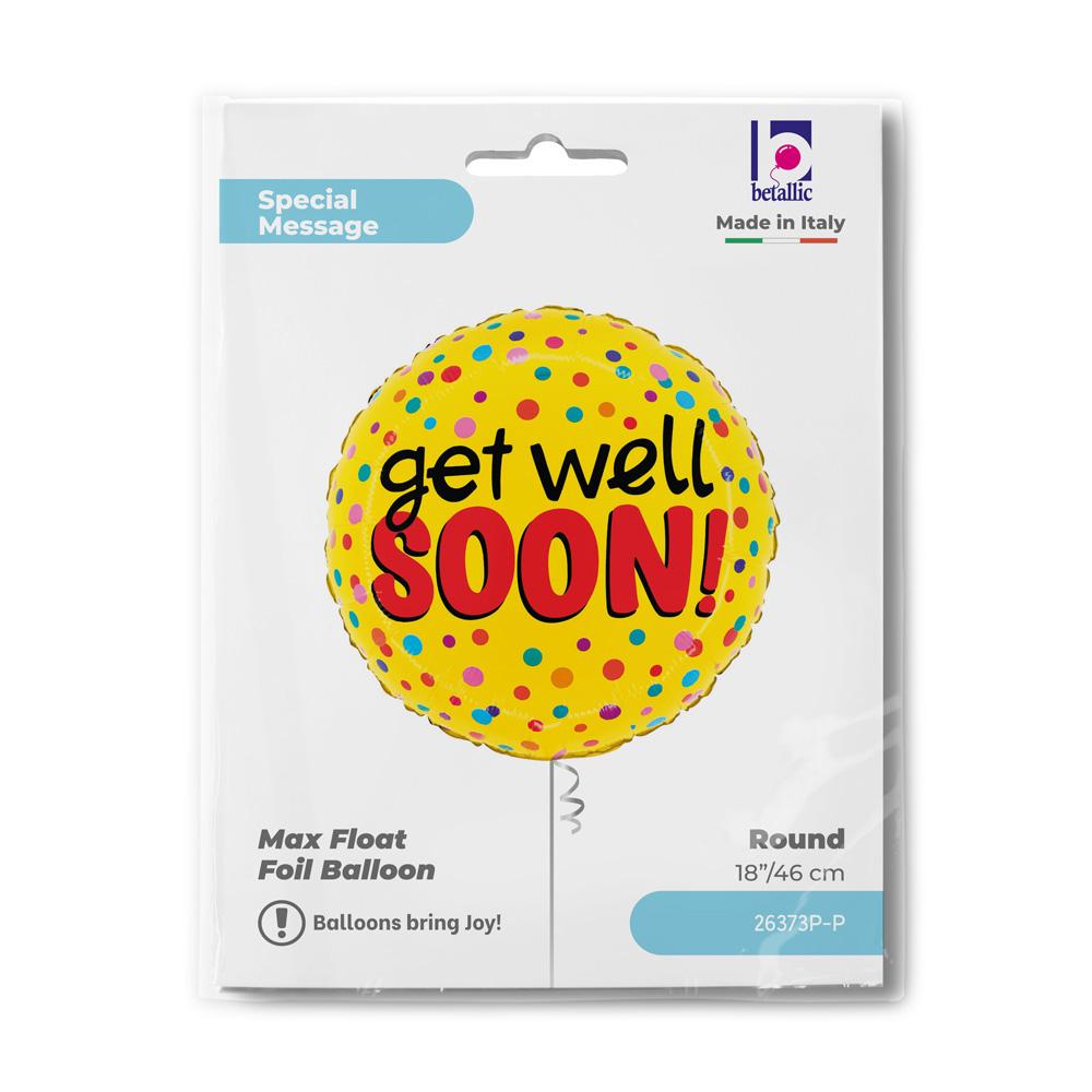 Kulatý žlutý fóliový balónek Get Well Soon 46 cm