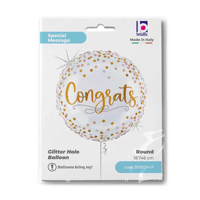Fóliový balónek kruh bílý congrats s konfetami 46 cm