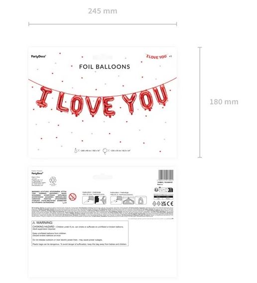 Fóliové balonky nápis I LOVE YOU červený 260×40 cm