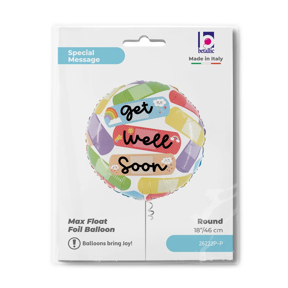 Fóliový balónek kruh Get Well Soon s náplastmi 46 cm