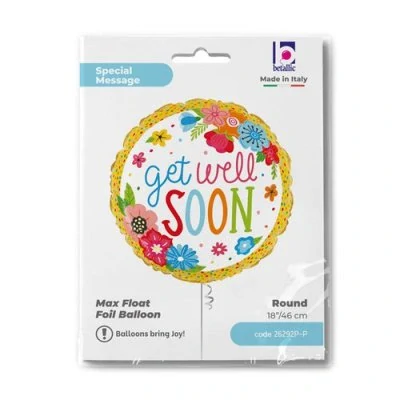 Fóliový balónek Kruh Get Well Soon s květinami 46 cm