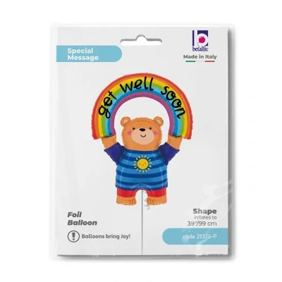 Fóliový balónek Medvídek s duhou – Get Well Soon 39,99 cm
