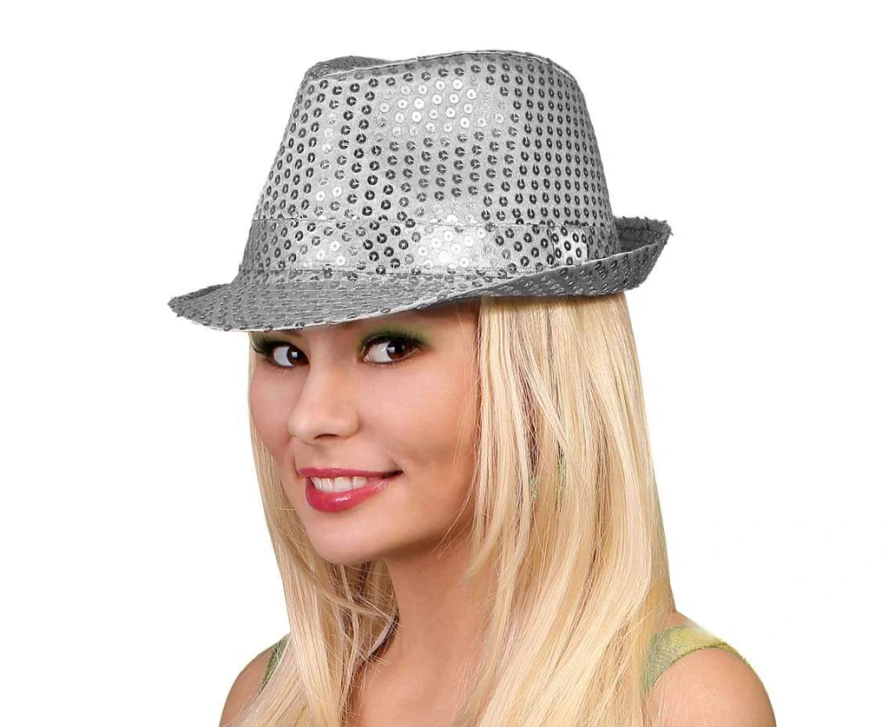 Klobouk s glitry stříbrný