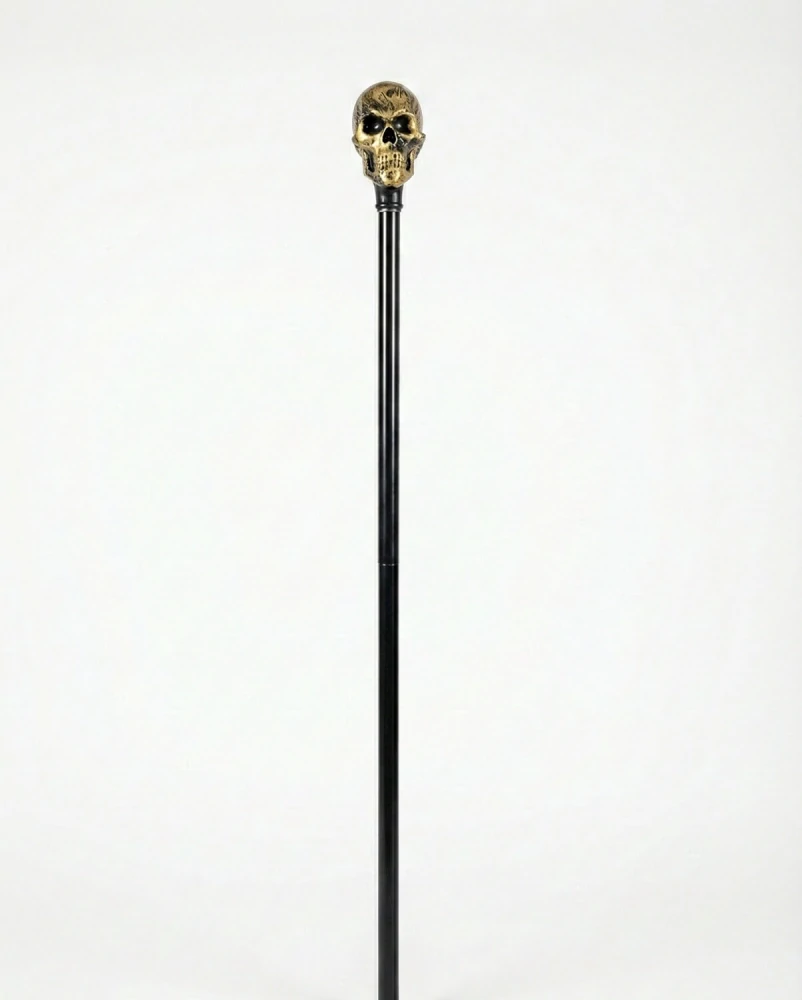 Hůl s lebkou zlatá 107 cm