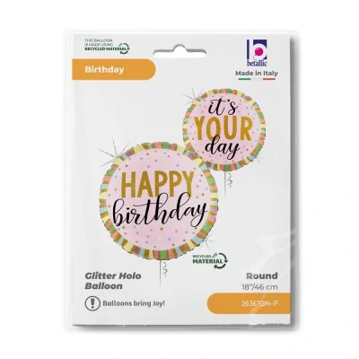 Fóliový balónek kruh pastelový s puntíky Happy Birthday 46 cm