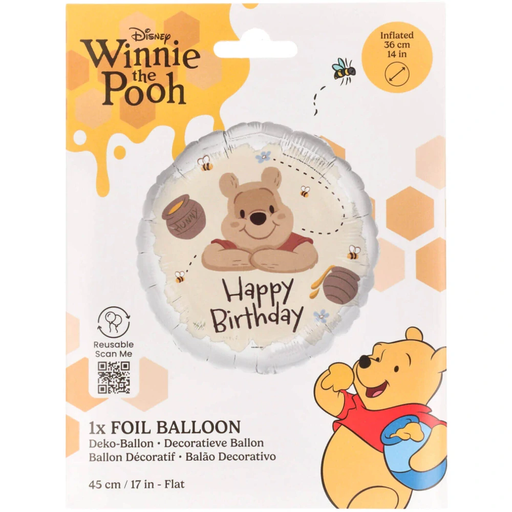 Fóliový balonek Medvídek Pú Happy Birthday kruh 45 cm