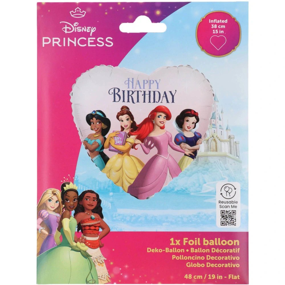 Fóliový balonek Disney Princezny Happy Birthday srdce 45 cm