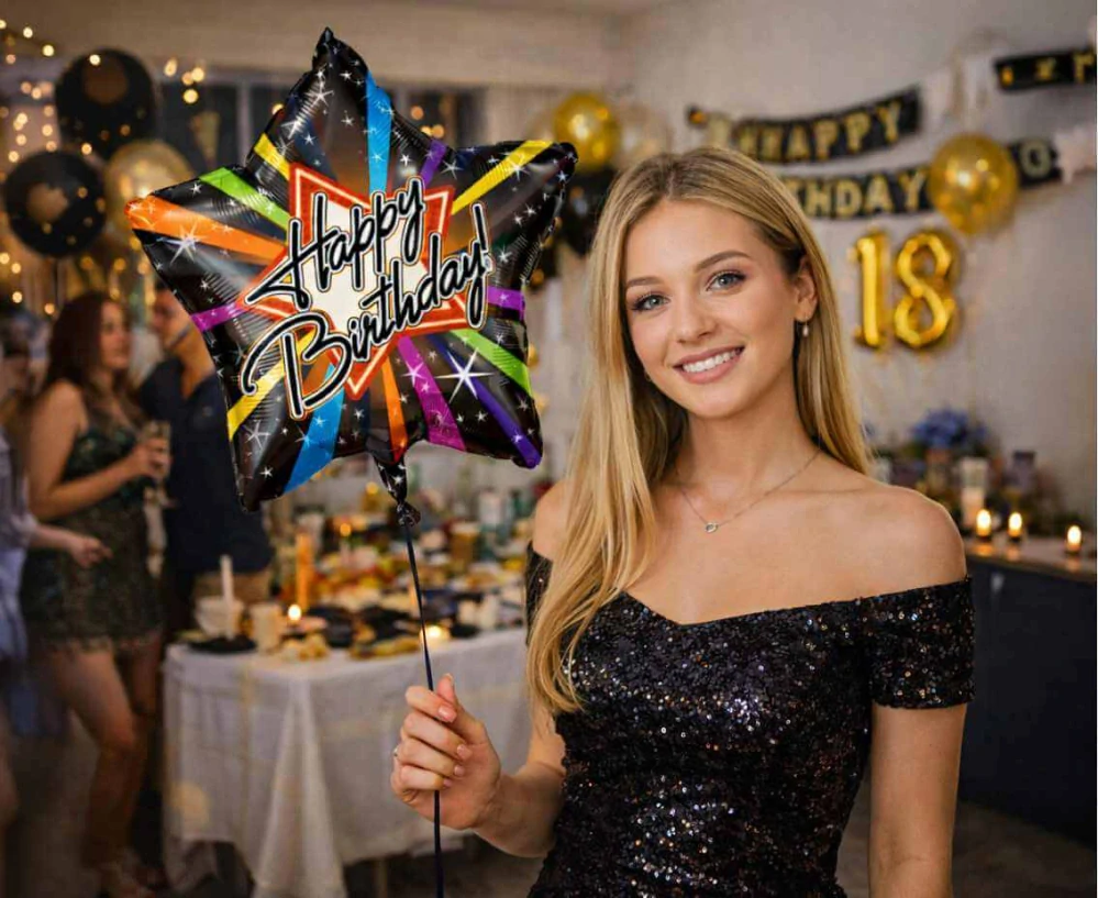 Fóliový balonek Hvězda Happy Birthday 44 cm