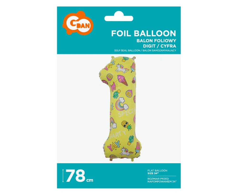 Foliová číslice 1 letní párty 78 cm