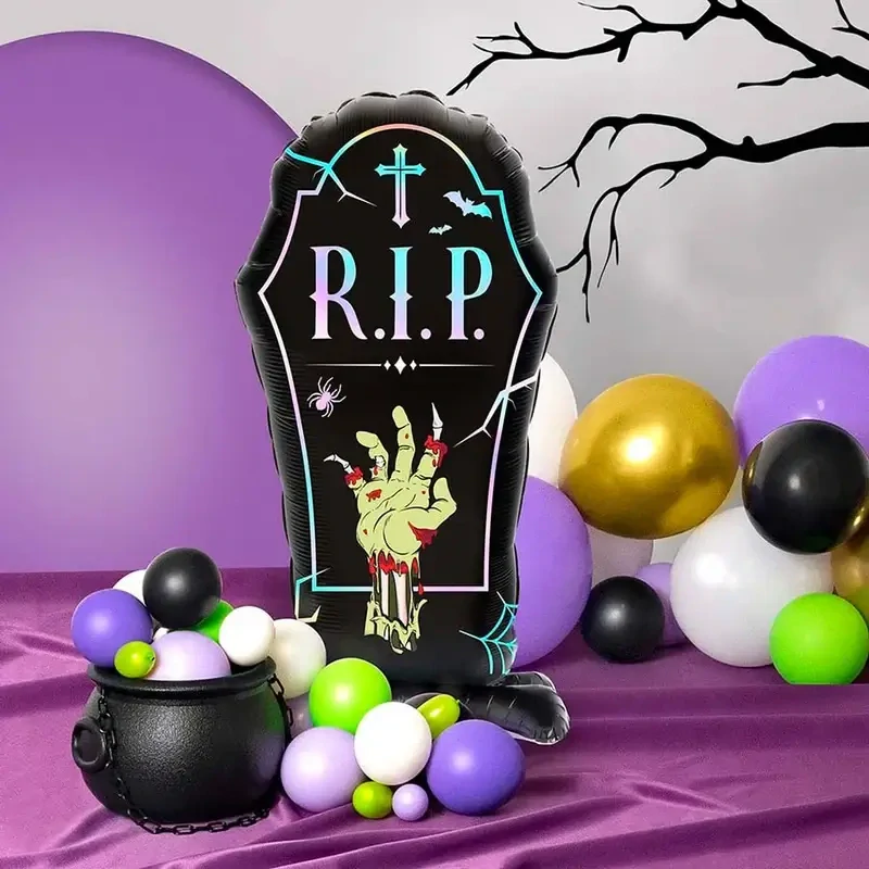Fóliový stojící balónek Náhrobek se zombie rukou 99 cm