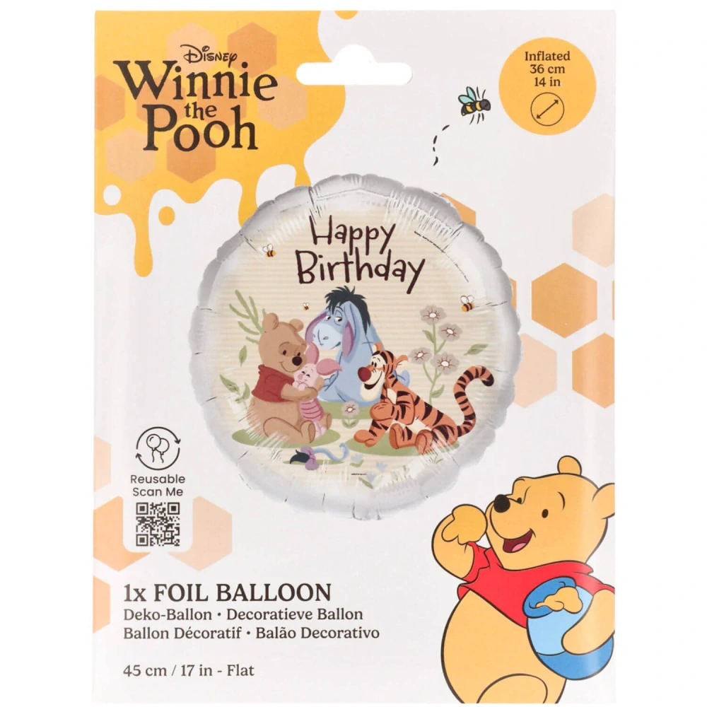 Fóliový balónek kruh Medvídek Pú Happy birthday 45 cm