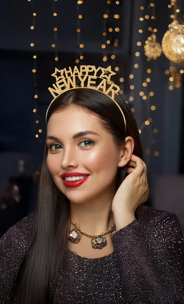 Kovová čelenka silvestrovská Happy New Year zlatá