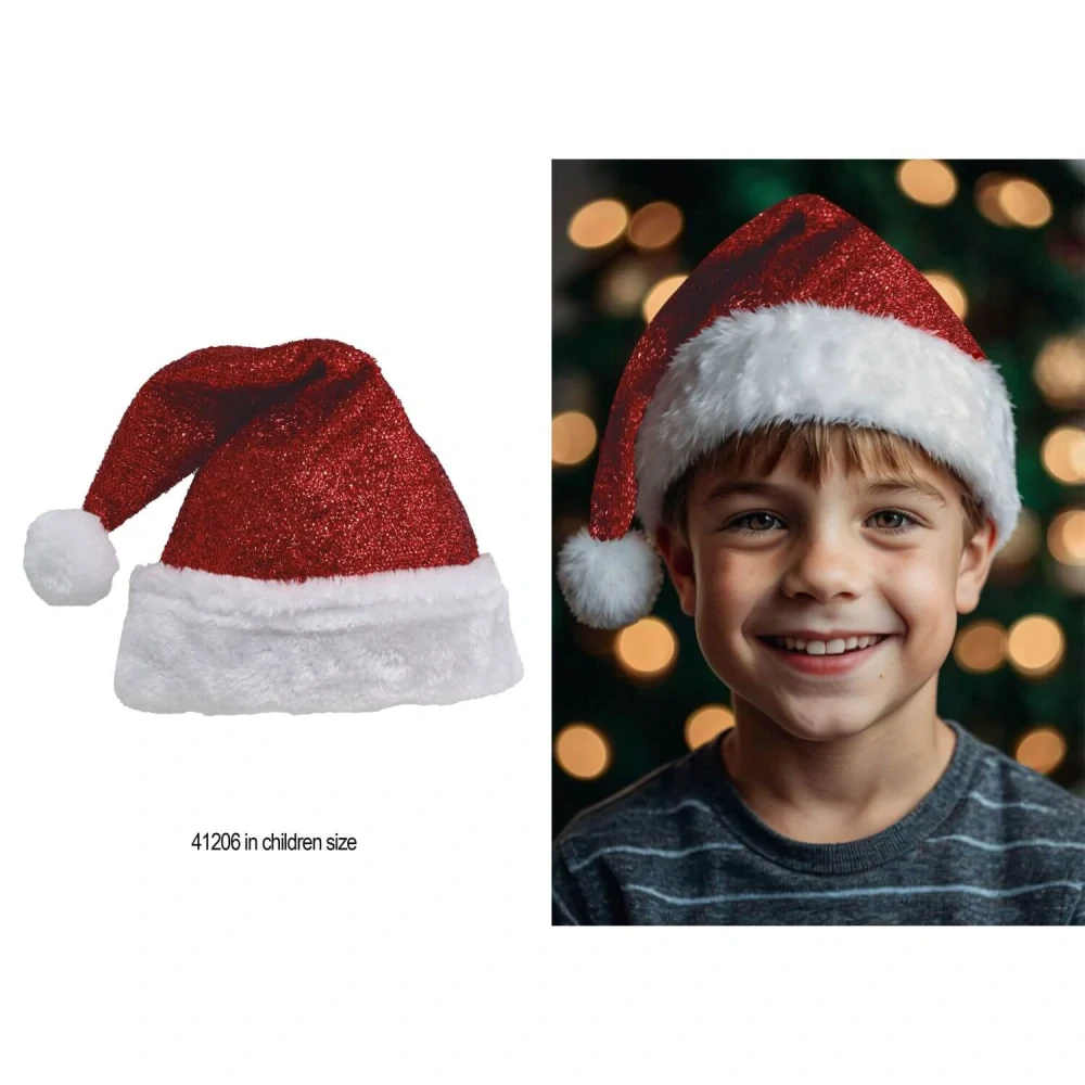 Dětská vánoční čepice Santa Claus třpytivá červená