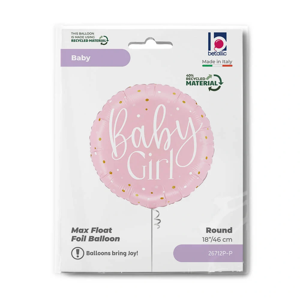 Foliový balonek Baby Girl růžový s puntíky 46 cm