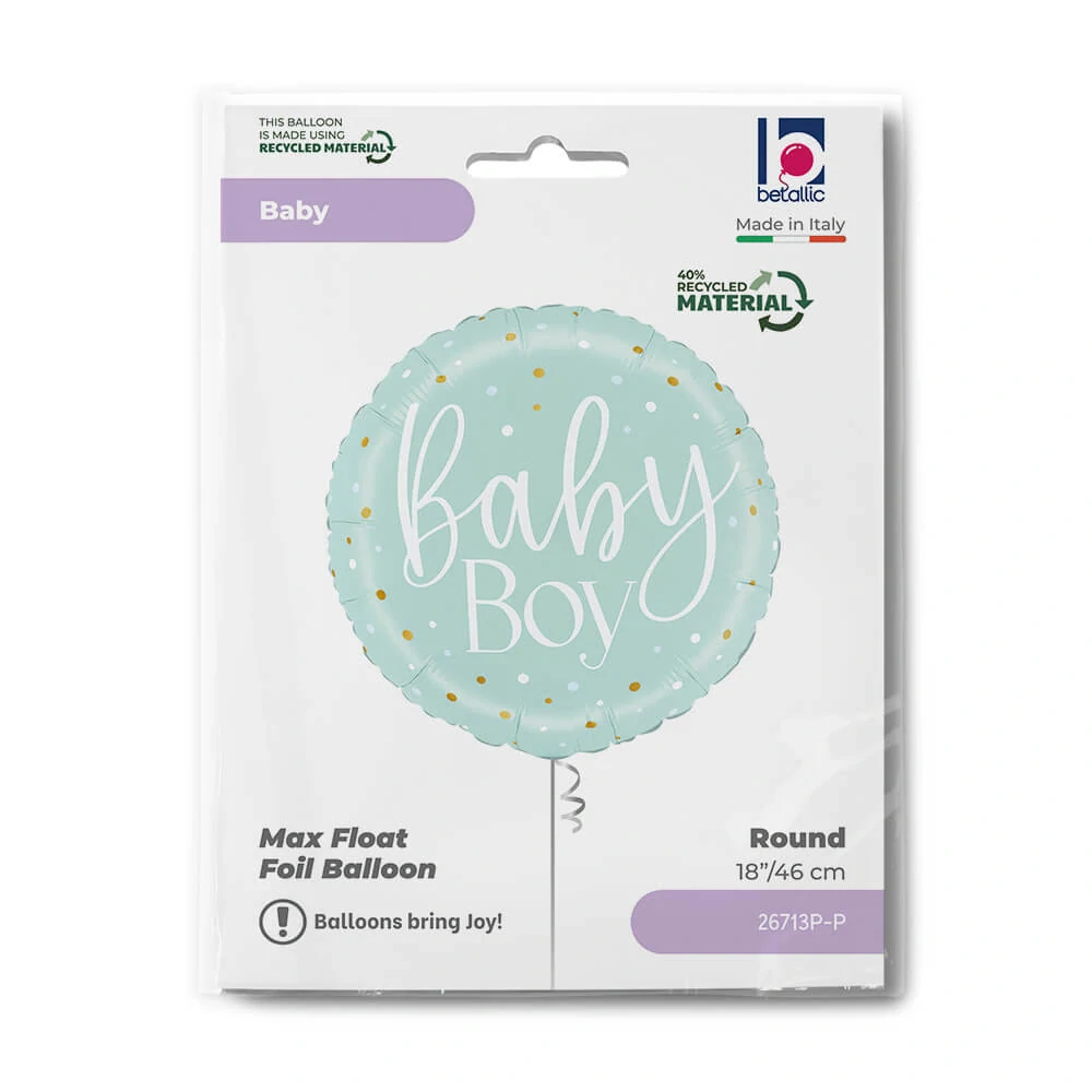 Foliový balonek Baby Boy modrý s puntíky 46 cm