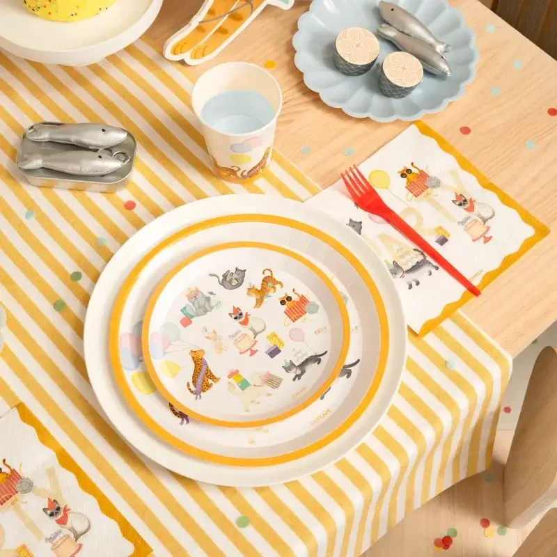 Papírové talířky Narozeninová Koťátka 17 cm - 6 ks
