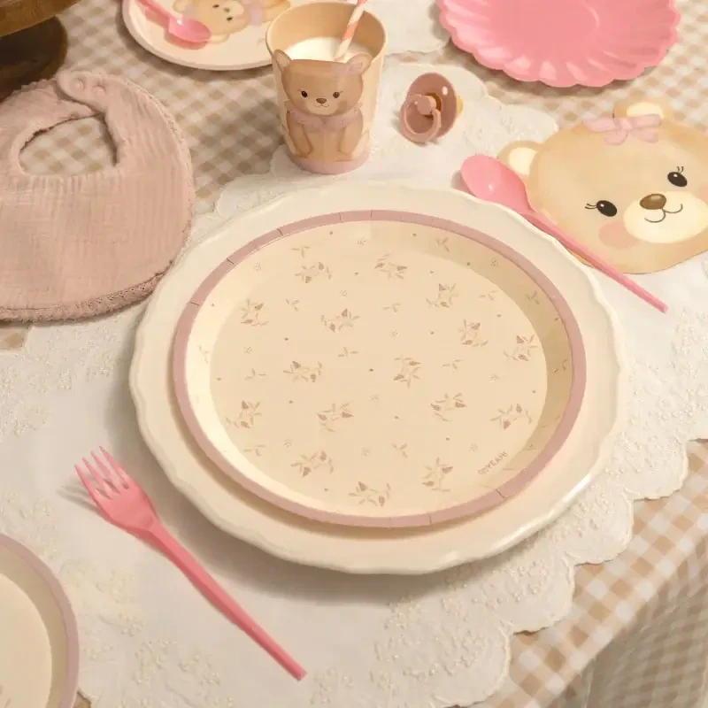 Papírové talíře květinové růžové 23 cm - 6 ks