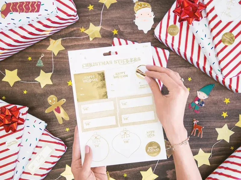 Sada samolepek a jmenovek na dárky Zlatá - 12 ks