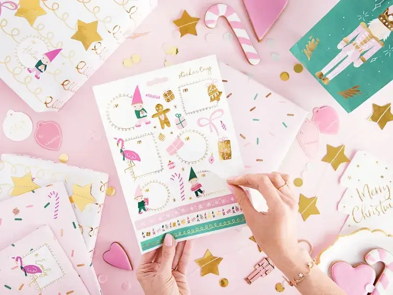 Sada samolepek a jmenovek na dárky Růžová - 26 ks