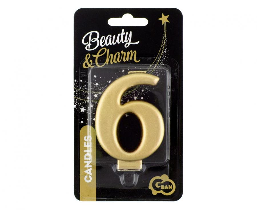 Svíčka narozeninová číslice 6 metalická zlatá