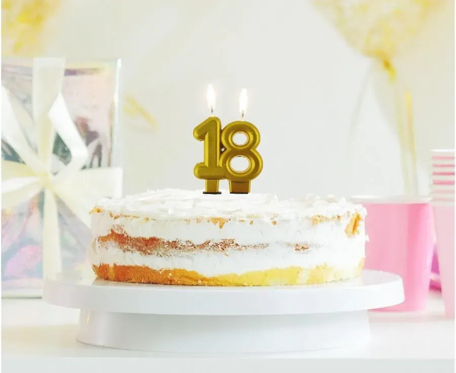Svíčka narozeninová číslice 18 metalická zlatá