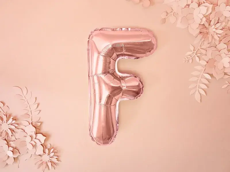 Foliové písmeno F rose gold 35 cm