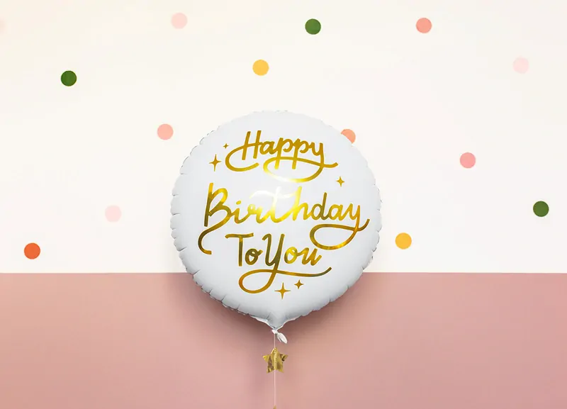 Foliový balonek Happy Birthday - Bílý se zlatým nápisem