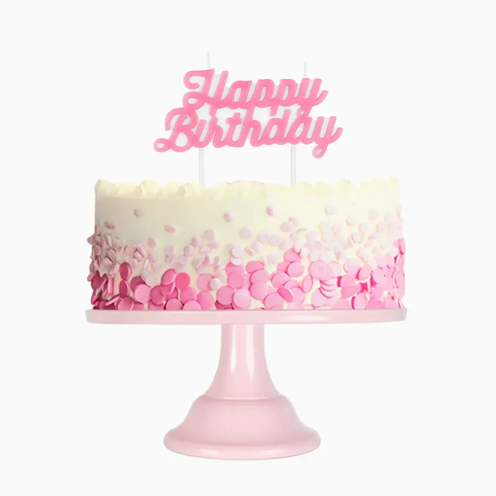 Dortová svíčka Happy Birthday pastelově růžová