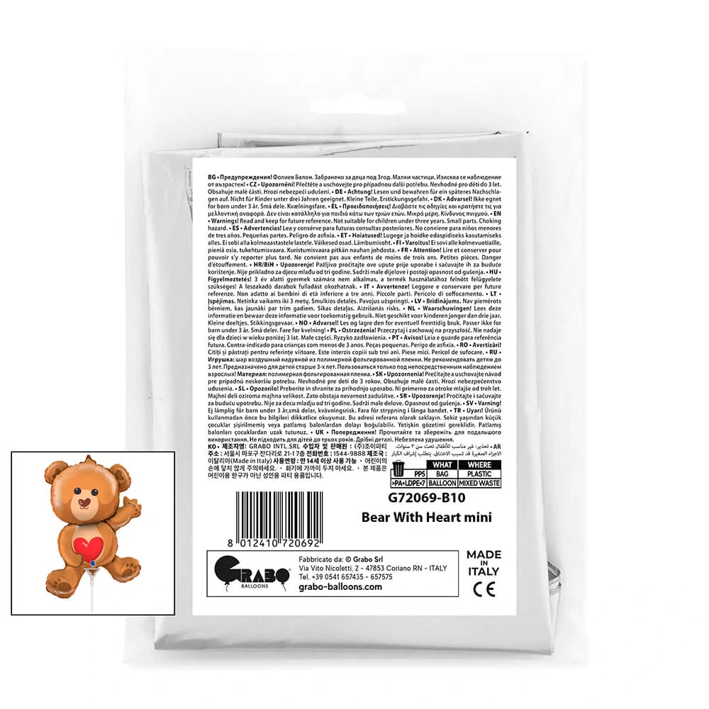 Foliový balonek roztomilý medvídek se srdíčkem 31 cm