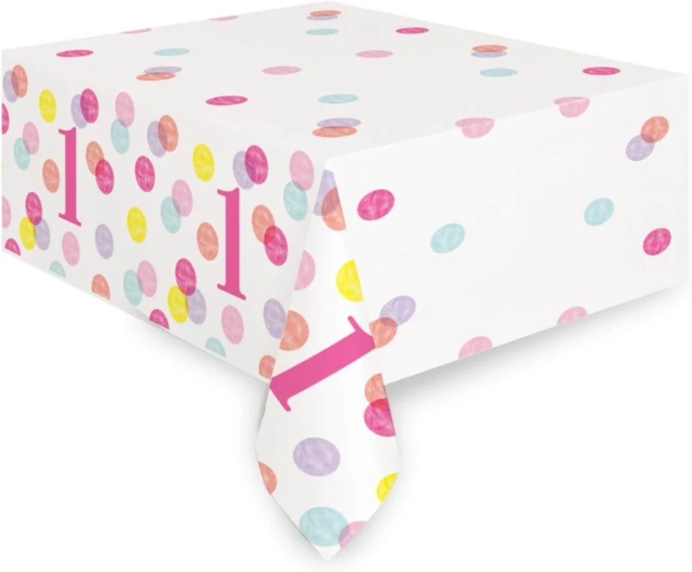 Plastový ubrus 1. narozeniny růžové puntíky