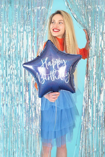 Foliový balonek Happy Birthday Modrá Hvězda 40 cm