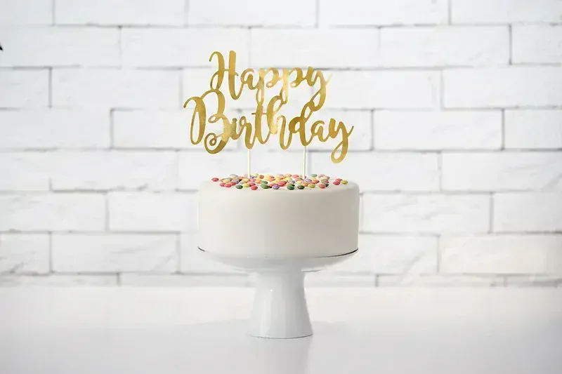Dekorace na dort nápis Happy Birthday 22 cm - Zlatý