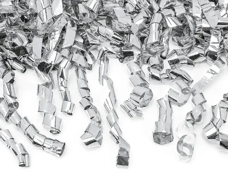 Vystřelovací konfety - stříbrné serpentiny 60 cm