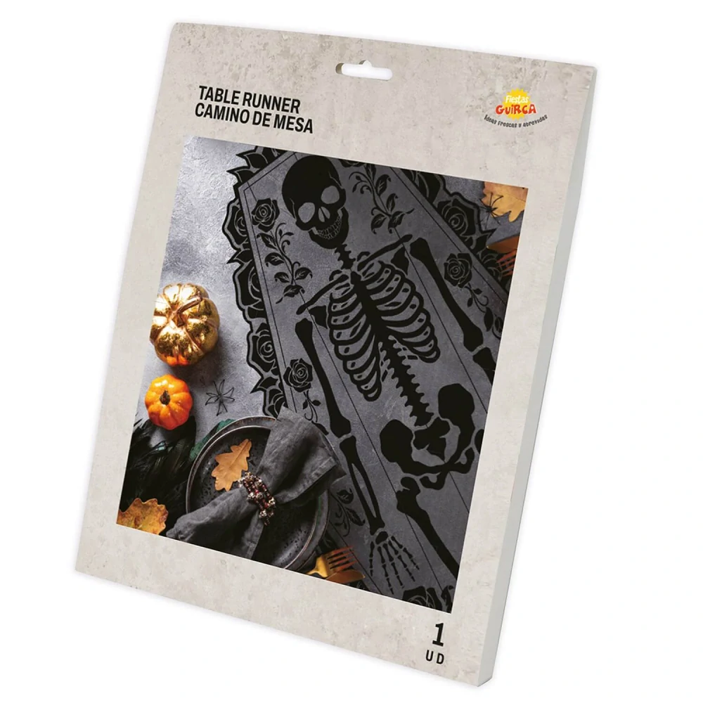 Krajkový běhoun černý Halloween kostra