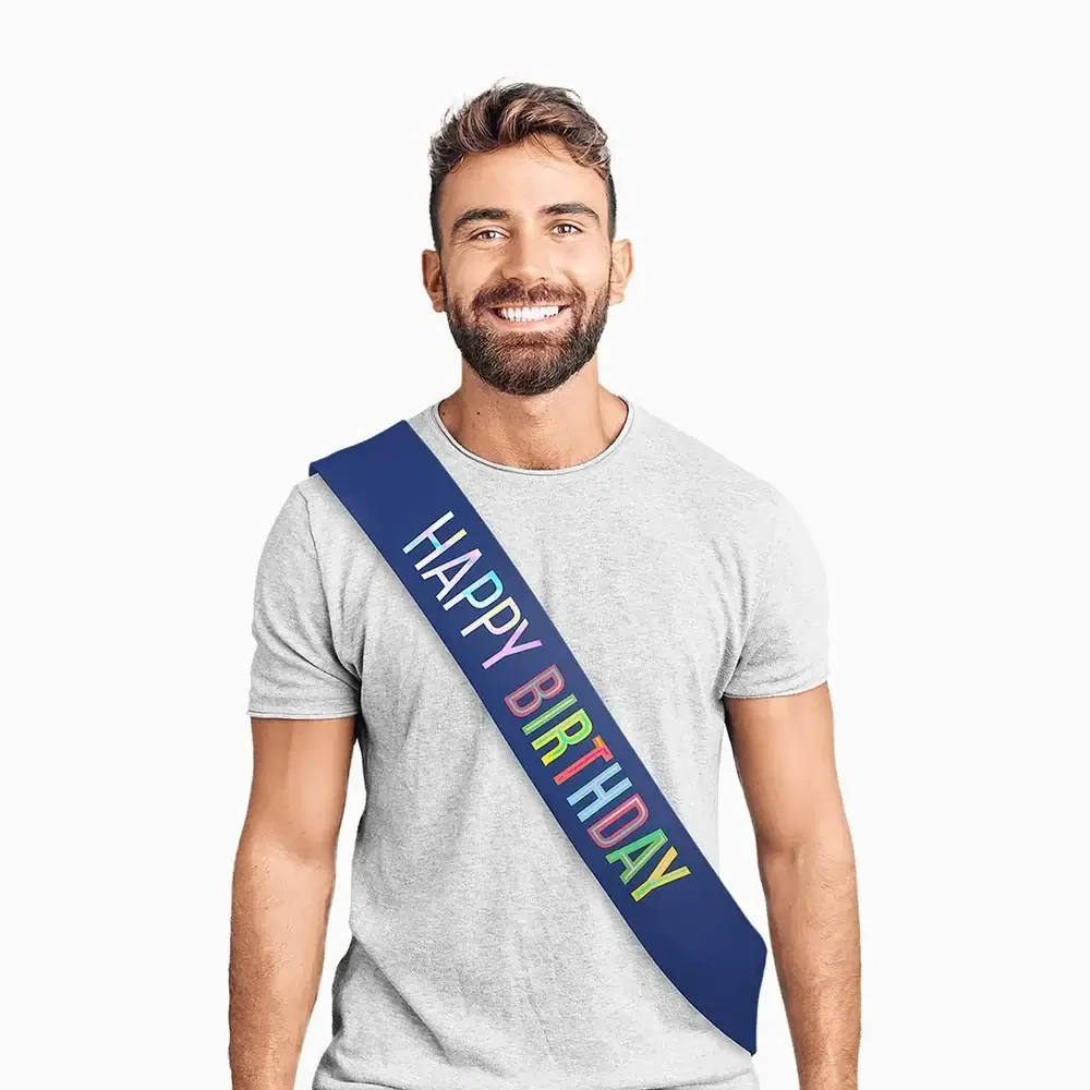 Narozeninová šerpa Happy Birthday Tmavě modrá