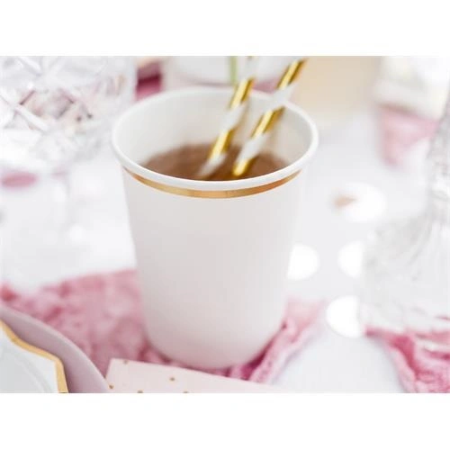 Party kelímky bílé se zlatým okrajem 6 ks