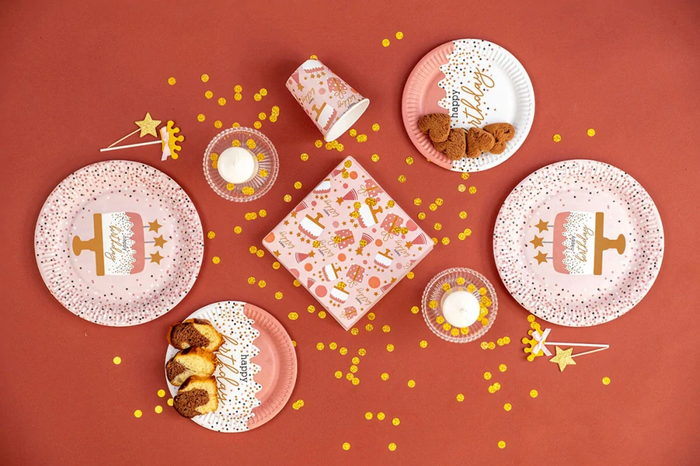 Papírové talíře Rosegold dort 23cm - 8ks