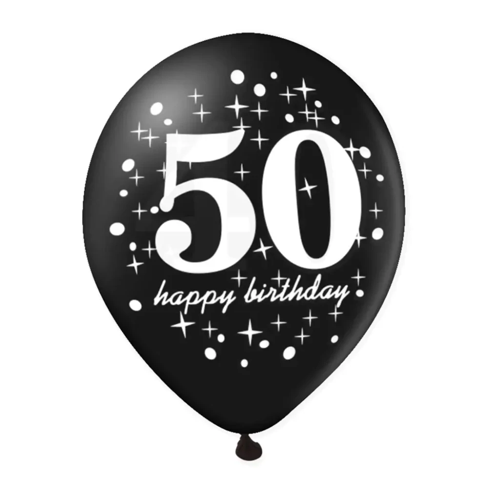 Latexové balonky 50. narozeniny zlato-černé s konfetami 30 cm – 6 ks